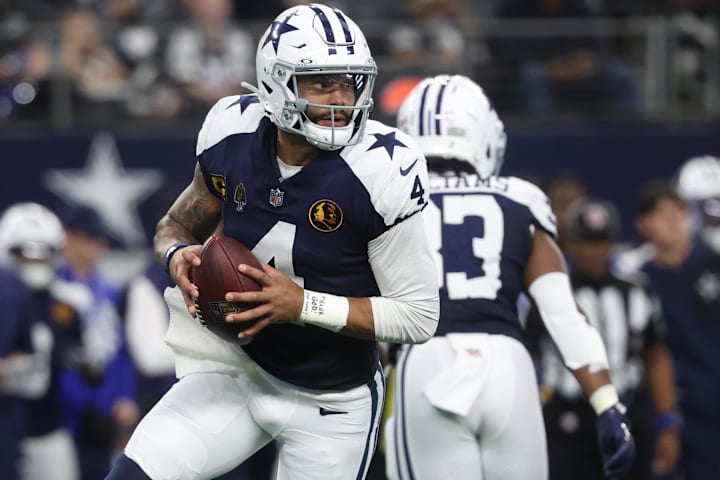 Dallas Cowboys quarterback Dak Prescott looks to throw the ball against the Kansas City Chiefs.