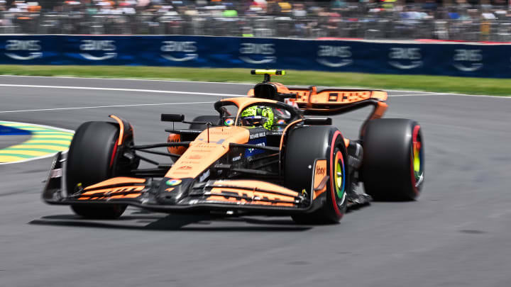 Jun 8, 2024; Montreal, Quebec, CAN; McLaren driver Lando Norris (GBR) races during FP3 practice session of the Canadian Grand Prix at Circuit Gilles Villeneuve. Mandatory Credit: David Kirouac-USA TODAY Sports
