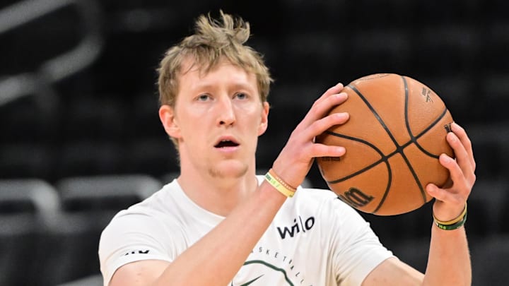 Milwaukee Bucks guard AJ Green (20) warms up before game against the Indiana Pacers at Fiserv Forum  on March 15, 2026.