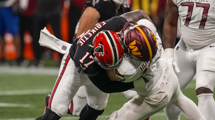 Atlanta Falcons edge Arnold Ebiketie is attending Brandon Jordan's Pass Rush Retreat. Atlanta Falcons edge Arnold Ebiketie is attending Brandon Jordan's Pass Rush Retreat.