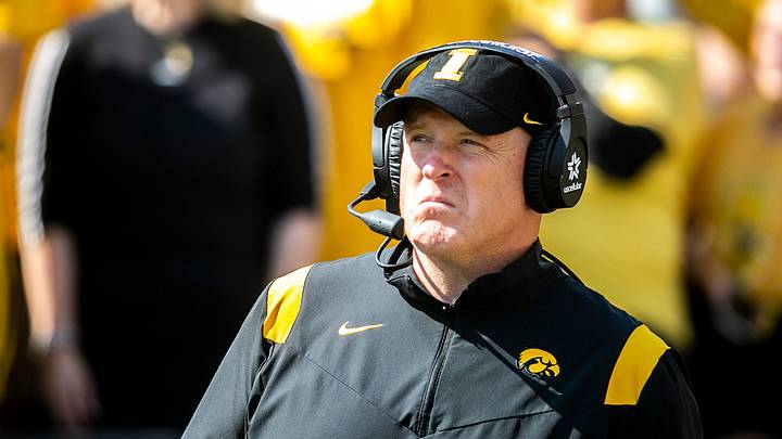 Iowa offensive line coach George Barnett stands on the sidelines before a NCAA non-conference football game against Kent State, Saturday, Sept. 18, 2021, at Kinnick Stadium in Iowa City, Iowa.

210918 Kent St Iowa Fb 054 Jpg