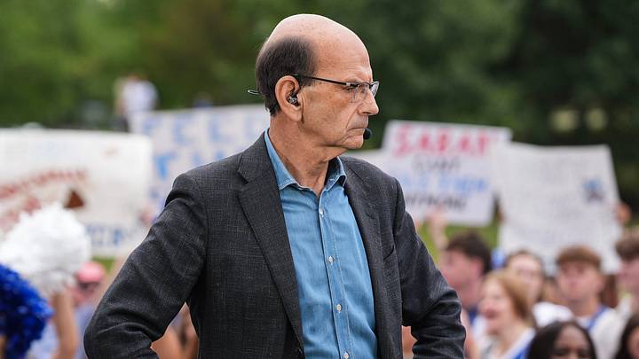 Analyst and radio show host Paul Finebaum during the SEC Nation pregame show set