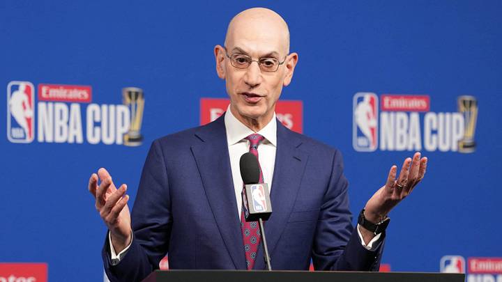 Dec 16, 2025; Las Vegas, Nevada, USA; NBA commissioner Adam Silver speaks during the press conference at the Emirates NBA Cup Final at T-Mobile Arena. Mandatory Credit: Kirby Lee-Imagn Images Dec 16, 2025; Las Vegas, Nevada, USA; NBA commissioner Adam Silver speaks during the press conference at the Emirates NBA Cup Final at T-Mobile Arena. Mandatory Credit: Kirby Lee-Imagn Images