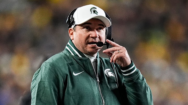 Michigan State head coach Jonathan Smith watches a play against Michigan during the first half at Michigan Stadium in Ann Arbor on Saturday, Oct. 26, 2024. Michigan State head coach Jonathan Smith watches a play against Michigan during the first half at Michigan Stadium in Ann Arbor on Saturday, Oct. 26, 2024.