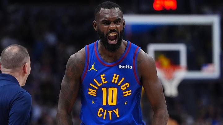  Denver Nuggets guard Tim Hardaway Jr. (10) reacts (Mandatory Credit: Ron Chenoy-Imagn Images)