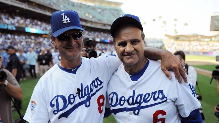 Los Angeles Dodgers manager Joe Torre (right) smiles with hitting coach Don Mattingly (left) after the game against the Arizona Diamondbacks at Dodger Stadium. The Los Angeles Dodgers won 3-1 on Oct. 3, 2010. Los Angeles Dodgers manager Joe Torre (right) smiles with hitting coach Don Mattingly (left) after the game against the Arizona Diamondbacks at Dodger Stadium. The Los Angeles Dodgers won 3-1 on Oct. 3, 2010.