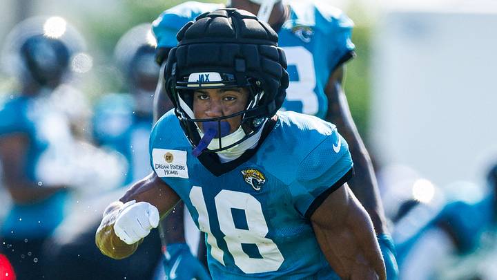 Aug 13, 2026; Metairie, LA, USA; Jacksonville Jaguars wide receiver C.J. Williams (18) against the New Orleans Saints during a joint scrimmage during at Ochsner Sports Performance Center. Mandatory Credit: Stephen Lew-Imagn Images Aug 13, 2026; Metairie, LA, USA; Jacksonville Jaguars wide receiver C.J. Williams (18) against the New Orleans Saints during a joint scrimmage during at Ochsner Sports Performance Center. Mandatory Credit: Stephen Lew-Imagn Images