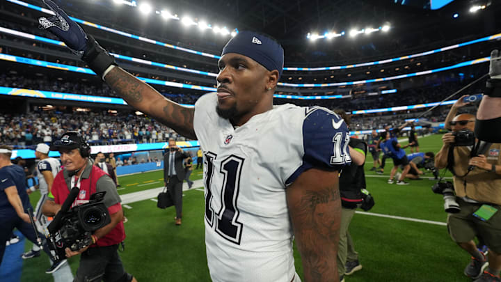 Oct 16, 2023; Inglewood, California, USA; Dallas Cowboys linebacker Micah Parsons (11) leaves the field after the game against the Los Angeles Chargers at SoFi Stadium. Mandatory Credit: Kirby Lee-Imagn Images