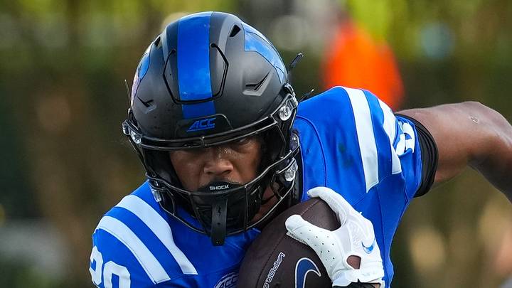 Sep 19, 2026; Durham, North Carolina, USA; Duke Blue Devils running back Nate Sheppard (20) runs for a touchdown against the Stanford Cardinal during the first half at Wallace Wade Stadium. Mandatory Credit: James Guillory-Imagn Images Sep 19, 2026; Durham, North Carolina, USA; Duke Blue Devils running back Nate Sheppard (20) runs for a touchdown against the Stanford Cardinal during the first half at Wallace Wade Stadium. Mandatory Credit: James Guillory-Imagn Images