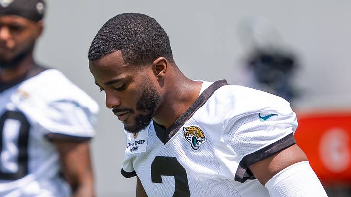 Jacksonville Jaguars cornerback Jourdan Lewis (2) stretches during the fourth organized team activity at the Miller Electric Center in Jacksonville, Fla. Tuesday, May 27, 2025. 