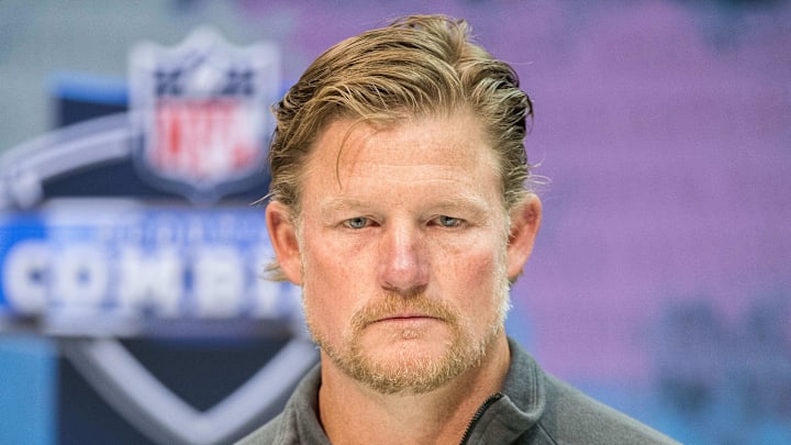 Feb 25, 2020; Indianapolis, Indiana, USA; Los Angeles Rams general manager Les Snead speaks to the media during the 2020 NFL Combine in the Indianapolis Convention Center. Mandatory Credit: Trevor Ruszkowski-Imagn Images