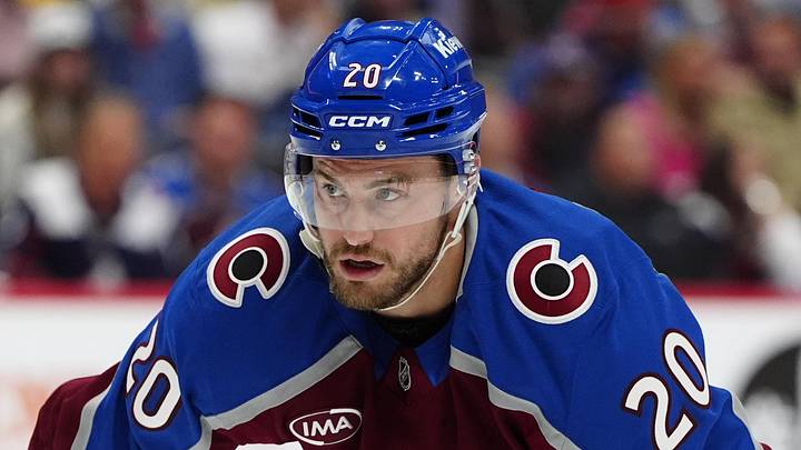 May 22, 2026; Denver, Colorado, USA; Colorado Avalanche center Ross Colton (20) looks on during the second period against the Vegas Golden Knights in game two of the Western Conference Final of the 2026 Stanley Cup Playoffs at Ball Arena. Mandatory Credit: Ron Chenoy-Imagn Images May 22, 2026; Denver, Colorado, USA; Colorado Avalanche center Ross Colton (20) looks on during the second period against the Vegas Golden Knights in game two of the Western Conference Final of the 2026 Stanley Cup Playoffs at Ball Arena. Mandatory Credit: Ron Chenoy-Imagn Images