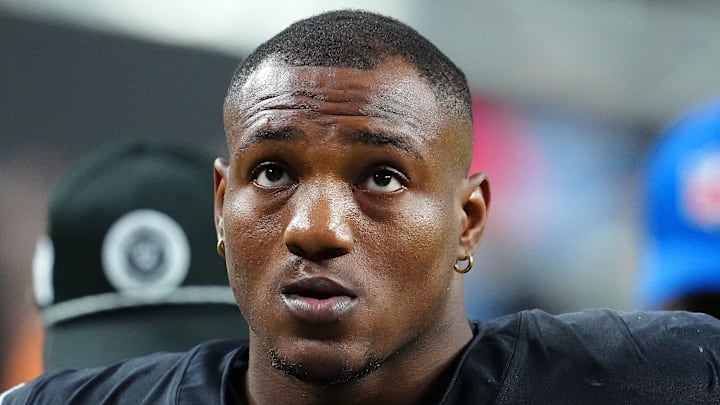Oct 27, 2024; Paradise, Nevada, USA; Las Vegas Raiders running back Zamir White (3) walks off the field after the Raiders were defeated by the Kansas City Chiefs 27-20 at Allegiant Stadium. Mandatory Credit: Stephen R. Sylvanie-Imagn Images