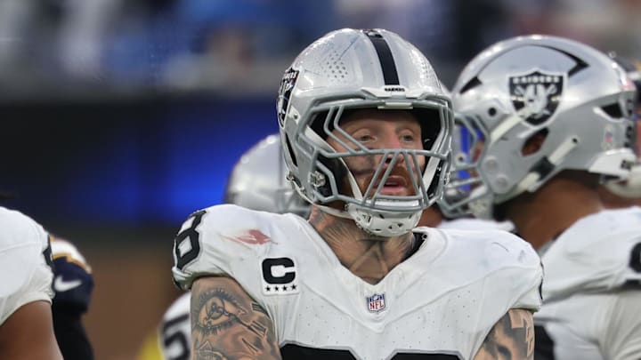 Nov 30, 2025; Inglewood, California, USA; Las Vegas Raiders defensive end Maxx Crosby (98) reacts during the second half at SoFi Stadium. Mandatory Credit: Kiyoshi Mio-Imagn Images Nov 30, 2025; Inglewood, California, USA; Las Vegas Raiders defensive end Maxx Crosby (98) reacts during the second half at SoFi Stadium. Mandatory Credit: Kiyoshi Mio-Imagn Images