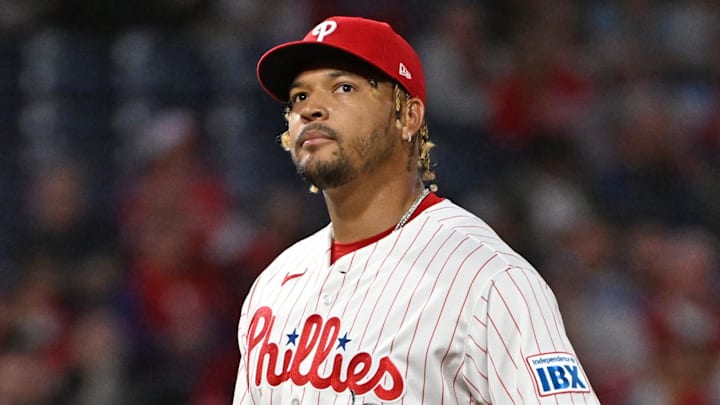 Philadelphia Phillies pitcher Taijuan Walker (99) reacts