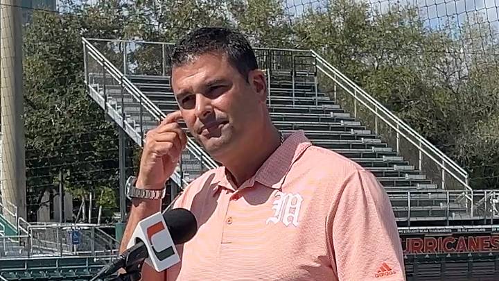 Miami Hurricanes baseball coach J.D. Arteaga during media before opening weekend.