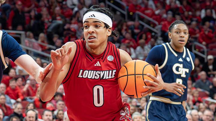 Louisville Cardinals guard Mikel Brown Jr. (0) drives the basket as the Louisville Cardinals host the Georgia Tech Yellow Jackets in an NCAA basketball game at the KFC Yum! Center, Saturday, Feb. 21, 2026, in Louisville. Louisville Cardinals guard Mikel Brown Jr. (0) drives the basket as the Louisville Cardinals host the Georgia Tech Yellow Jackets in an NCAA basketball game at the KFC Yum! Center, Saturday, Feb. 21, 2026, in Louisville.