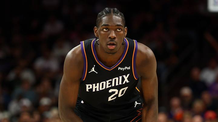 Apr 27, 2026; Phoenix, Arizona, USA; Phoenix Suns forward Rasheer Fleming (20) against the Oklahoma City Thunder during game four of the first round of the 2026 NBA Playoffs at Mortgage Matchup Center. Mandatory Credit: Mark J. Rebilas-Imagn Images