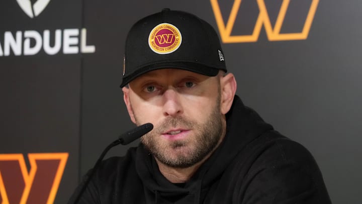 Nov 13, 2025; Madrid, Spain; Washington Commanders offensive coordinator Kliff Kingsbury at press conference at Ciudad Deportiva del Real Madrid. Mandatory Credit: Kirby Lee-Imagn Images
