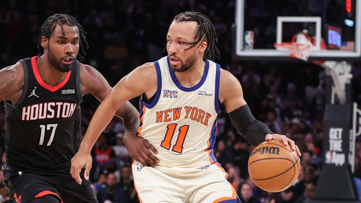 Feb 21, 2026; New York, New York, USA; New York Knicks guard Jalen Brunson (11) looks to drive past Houston Rockets forward Tari Eason (17) in the third quarter at Madison Square Garden. Mandatory Credit: Wendell Cruz-Imagn Images Feb 21, 2026; New York, New York, USA; New York Knicks guard Jalen Brunson (11) looks to drive past Houston Rockets forward Tari Eason (17) in the third quarter at Madison Square Garden. Mandatory Credit: Wendell Cruz-Imagn Images