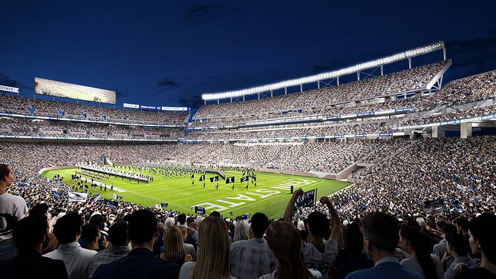 A digital rendering of the renovated West Side of Penn State's Beaver Stadium, scheduled for completion in 2027. A digital rendering of the renovated West Side of Penn State's Beaver Stadium, scheduled for completion in 2027.