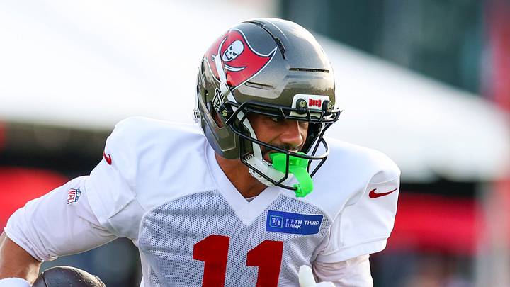 Tampa Bay Buccaneers wide receiver Jalen McMillan (11) participates in training camp at AdventHealth Training Center. Tampa Bay Buccaneers wide receiver Jalen McMillan (11) participates in training camp at AdventHealth Training Center.