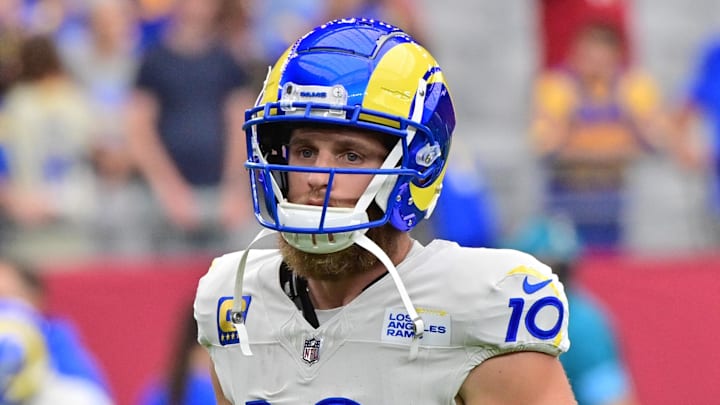 Sep 15, 2024; Glendale, Arizona, USA; Los Angeles Rams wide receiver Cooper Kupp (10) prior to a game against the Arizona Cardinals at State Farm Stadium. Mandatory Credit: Matt Kartozian-Imagn Images Sep 15, 2024; Glendale, Arizona, USA; Los Angeles Rams wide receiver Cooper Kupp (10) prior to a game against the Arizona Cardinals at State Farm Stadium. Mandatory Credit: Matt Kartozian-Imagn Images