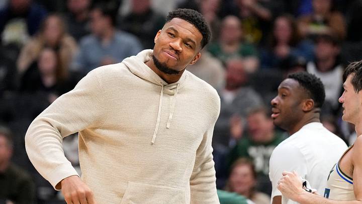 Milwaukee Bucks forward Giannis Antetokounmpo reacts. (Mandatory Credit: Jeff Hanisch-Imagn Images)