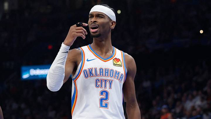 Dec 28, 2025; Oklahoma City, Oklahoma, USA; Oklahoma City Thunder guard Shai Gilgeous-Alexander (2) reacts after a play against the Philadelphia 76ers during the second quarter at Paycom Center. Mandatory Credit: Alonzo Adams-Imagn Images Dec 28, 2025; Oklahoma City, Oklahoma, USA; Oklahoma City Thunder guard Shai Gilgeous-Alexander (2) reacts after a play against the Philadelphia 76ers during the second quarter at Paycom Center. Mandatory Credit: Alonzo Adams-Imagn Images