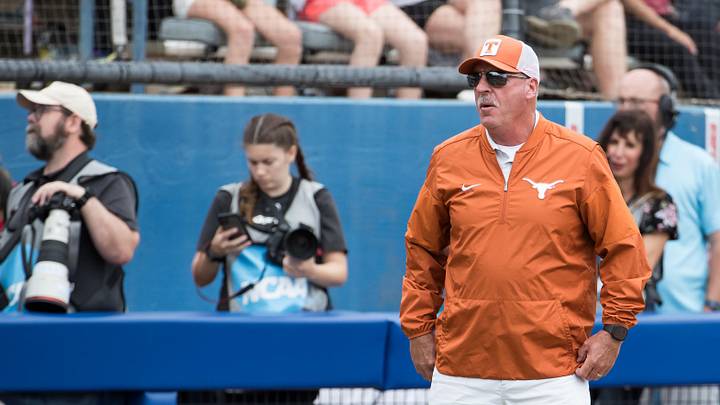Texas Longhorns head coach Mike White look on in the sixth inning against the Florida Gators.