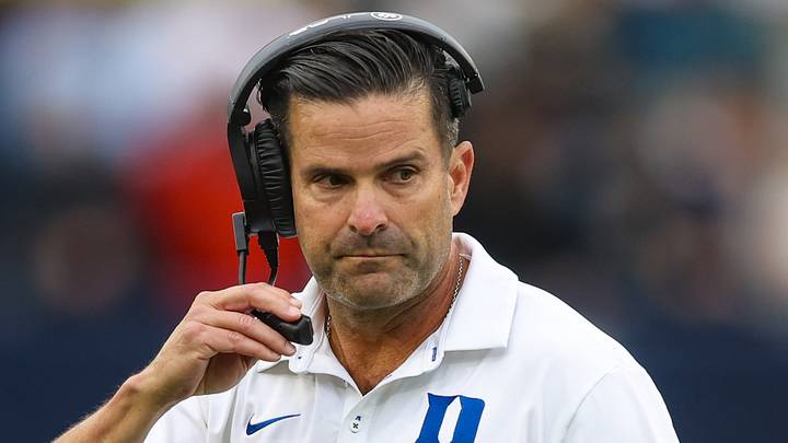 Oct 10, 2026; Atlanta, Georgia, USA; Duke Blue Devils head coach Manny Diaz talks to a referee against the Georgia Tech Yellow Jackets in the second quarter at Bobby Dodd Stadium at Hyundai Field. Mandatory Credit: Brett Davis-Imagn Images Oct 10, 2026; Atlanta, Georgia, USA; Duke Blue Devils head coach Manny Diaz talks to a referee against the Georgia Tech Yellow Jackets in the second quarter at Bobby Dodd Stadium at Hyundai Field. Mandatory Credit: Brett Davis-Imagn Images