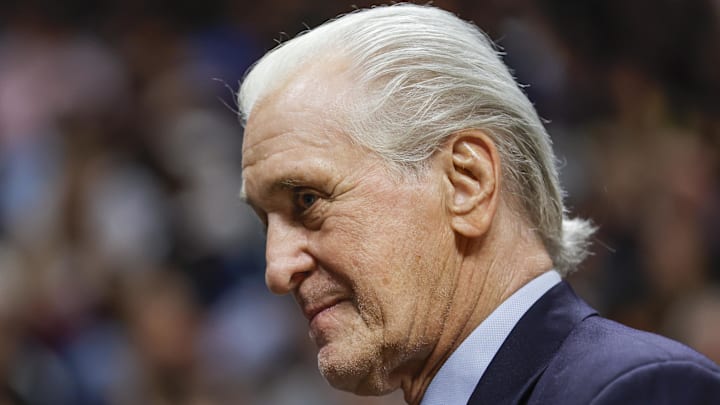 Miami Heat team president Pat Riley looks on (Mandatory Credit: Sam Navarro-Imagn Images)