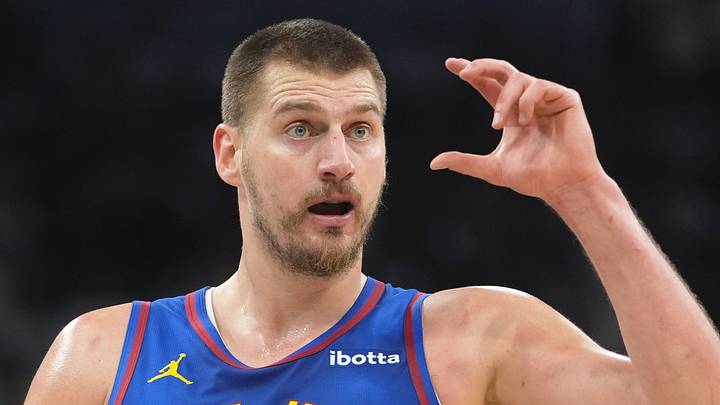 Apr 12, 2026; San Antonio, Texas, USA; Denver Nuggets center Nikola Jokic (15) signals to teammates during the first half against the San Antonio Spurs at Frost Bank Center. Mandatory Credit: Scott Wachter-Imagn Images