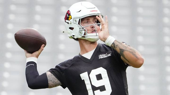 Arizona Cardinals quarterback Carson Beck (19) practices during training camp at State Farm Stadium in Glendale on July 26, 2026. Arizona Cardinals quarterback Carson Beck (19) practices during training camp at State Farm Stadium in Glendale on July 26, 2026.