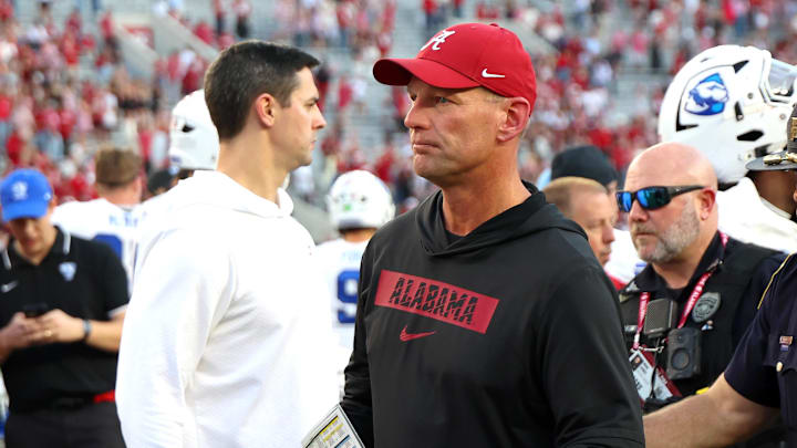 Nov 22, 2025; Tuscaloosa, Alabama, USA; Alabama Crimson Tide head coach Kalen DeBoer walks off the field after a game against the Eastern Illinois Panthers at Saban Field at Bryant-Denny Stadium. Mandatory Credit: David Leong-Imagn Images