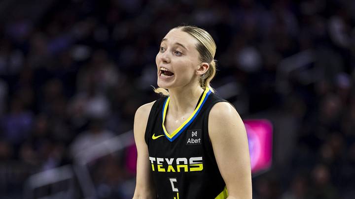 Sep 4, 2025; San Francisco, California, USA; Dallas Wings guard Paige Bueckers (5) reacts during the second quarter against the Golden State Valkyries at Chase Center. Mandatory Credit: John Hefti-Imagn Images Sep 4, 2025; San Francisco, California, USA; Dallas Wings guard Paige Bueckers (5) reacts during the second quarter against the Golden State Valkyries at Chase Center. Mandatory Credit: John Hefti-Imagn Images