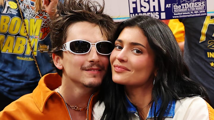 Timothée Chalamet and Kylie Jenner at the Gainbridge Fieldhouse. Timothée Chalamet and Kylie Jenner at the Gainbridge Fieldhouse.