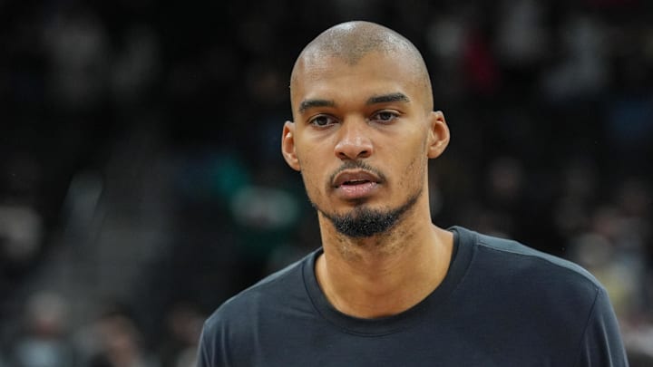 Jan 15, 2026; San Antonio, Texas, USA; San Antonio Spurs forward/center Victor Wembanyama (1) after the game against the Milwaukee Bucks at Frost Bank Center. Jan 15, 2026; San Antonio, Texas, USA; San Antonio Spurs forward/center Victor Wembanyama (1) after the game against the Milwaukee Bucks at Frost Bank Center.
