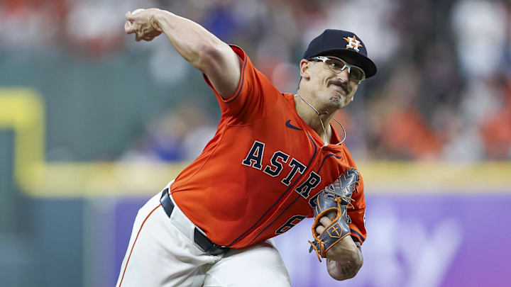 Apr 12, 2024; Houston, Texas, USA; Houston Astros starting pitcher J.P. France (68) delivers a pitch during the second inning against the Texas Rangers at Minute Maid Park. Apr 12, 2024; Houston, Texas, USA; Houston Astros starting pitcher J.P. France (68) delivers a pitch during the second inning against the Texas Rangers at Minute Maid Park.