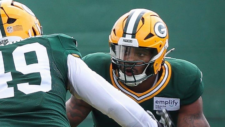 Green Bay Packers defensive end Micah Parsons goes through drills at practice on Wednesday.