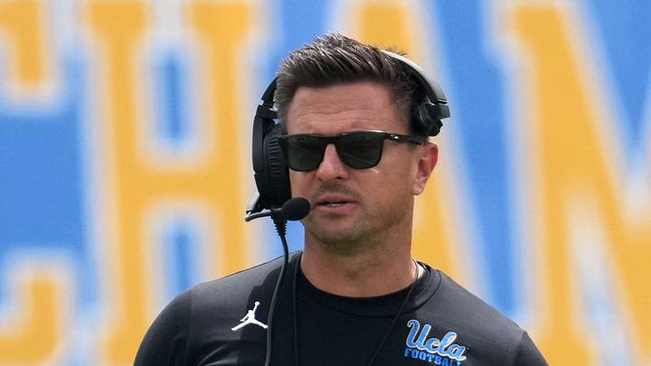 May 2, 2026; Pasadena, CA, USA; UCLA Bruins coach Bob Chesney reacts during the spring game at Rose Bowl. Mandatory Credit: Kirby Lee-Imagn Images May 2, 2026; Pasadena, CA, USA; UCLA Bruins coach Bob Chesney reacts during the spring game at Rose Bowl. Mandatory Credit: Kirby Lee-Imagn Images