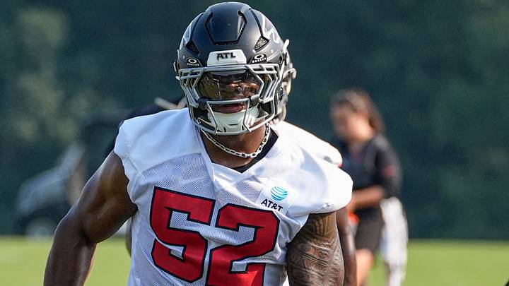 Jul 30, 2026; Atlanta, Falcons, USA; Atlanta Falcons defensive end Samson Ebukam (52) warms up on the field during training camp at IBM Performance Field. Mandatory Credit: Dale Zanine-Imagn Images