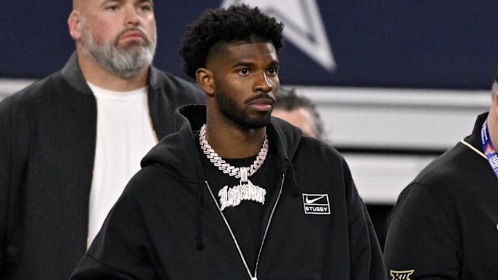 Jan 30, 2025; Arlington, TX, USA; West quarterback Shedeur Sanders of Colorado (2) looks on from the sidelines during the first half against the East at AT&T Stadium. Mandatory Credit: Jerome Miron-Imagn Images