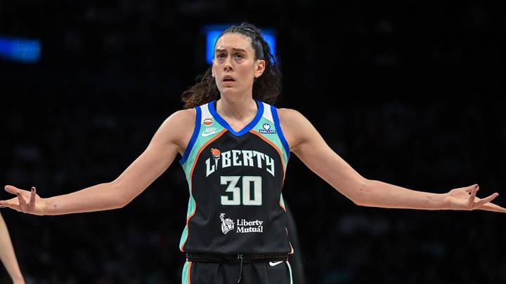 May 25, 2026; Brooklyn, New York, USA; New York Liberty forward Breanna Stewart (30) reacts to a call during the first half against the Portland Fire at Barclays Center. Mandatory Credit: John Jones-Imagn Images May 25, 2026; Brooklyn, New York, USA; New York Liberty forward Breanna Stewart (30) reacts to a call during the first half against the Portland Fire at Barclays Center. Mandatory Credit: John Jones-Imagn Images