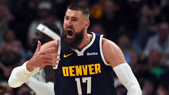 Feb 25, 2026; Denver, Colorado, USA; Denver Nuggets center Jonas Valanciunas (17) reacts after he thought he was fouled during the second half against the Boston Celtics at Ball Arena. Mandatory Credit: Christopher Hanewinckel-Imagn Images Feb 25, 2026; Denver, Colorado, USA; Denver Nuggets center Jonas Valanciunas (17) reacts after he thought he was fouled during the second half against the Boston Celtics at Ball Arena. Mandatory Credit: Christopher Hanewinckel-Imagn Images