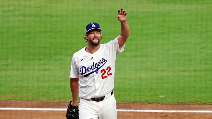National League pitcher Clayton Kershaw (22) of the Los Angeles Dodgers leaves the game  during the first inning during the 2025 MLB All Star Game at Truist Park. 