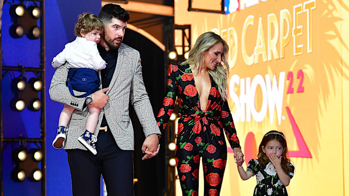 New York Yankees pitcher Carlos Rodon with wife Ashley during the Red Carpet Show at L.A. Live. 