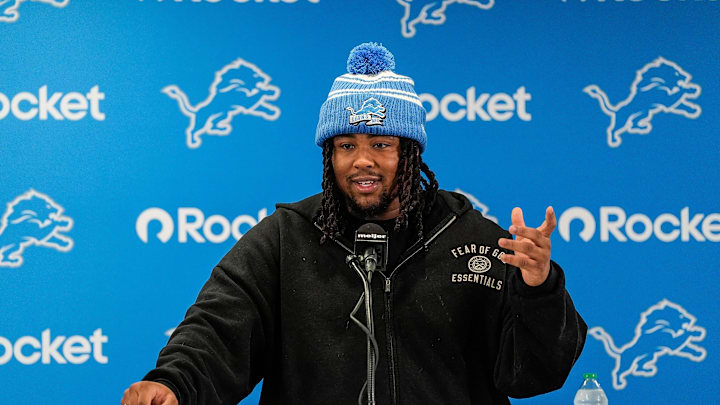 Detroit Lions first round draft selection Tyleik Williams speaks during the introduction press conference Detroit Lions first round draft selection Tyleik Williams speaks during the introduction press conference