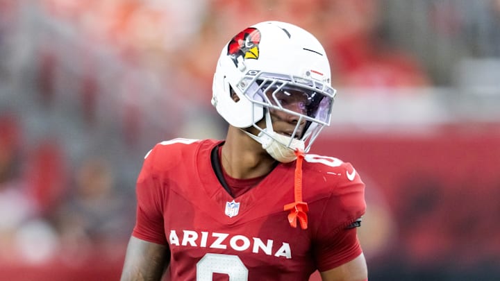 Aug 9, 2025; Glendale, Arizona, USA; Arizona Cardinals cornerback Will Johnson (0) against the Kansas City Chiefs during a preseason NFL game at State Farm Stadium. Mandatory Credit: Mark J. Rebilas-Imagn Images