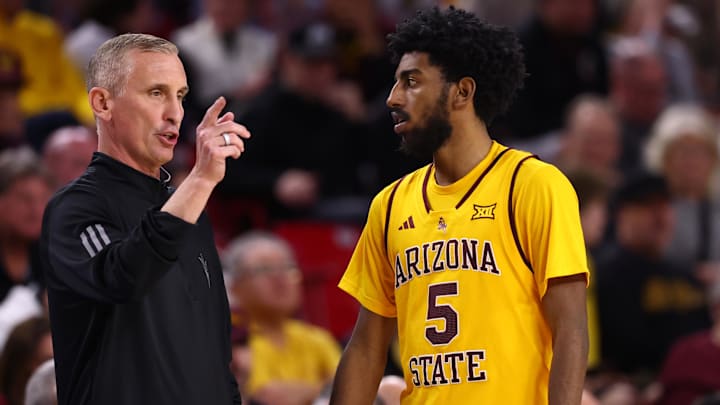Jan 24, 2026; Tempe, Arizona, USA; Arizona State Sun Devils guard Maurice Odum (5) with head coach Bobby Hurley against the Cincinnati Bearcats in the second half at Desert Financial Arena. Mandatory Credit: Mark J. Rebilas-Imagn Images Jan 24, 2026; Tempe, Arizona, USA; Arizona State Sun Devils guard Maurice Odum (5) with head coach Bobby Hurley against the Cincinnati Bearcats in the second half at Desert Financial Arena. Mandatory Credit: Mark J. Rebilas-Imagn Images